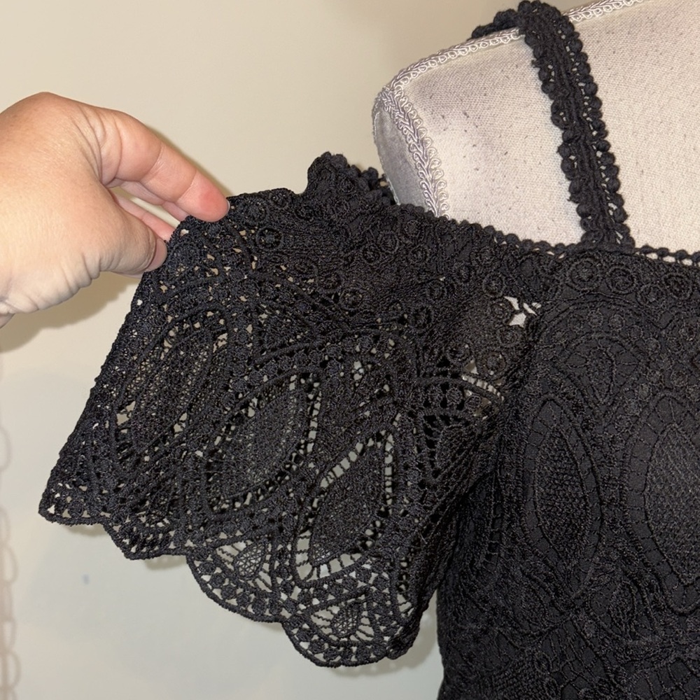 White House Black Market off the shoulder eyelet lace mini dress - Picture 3 of 7